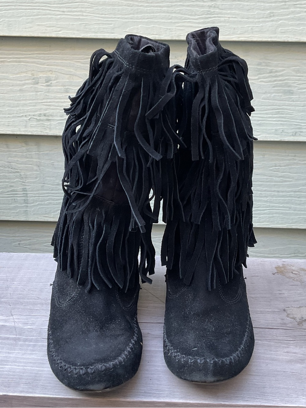 Black Fringe Suede Women's Boots